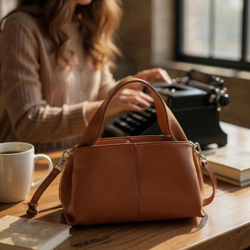 Hnedá dámska kožená crossbody kabelka AURELIA